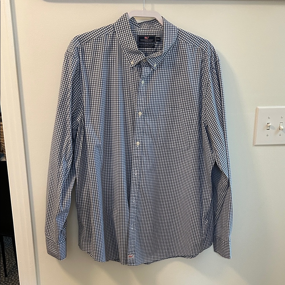 Vineyard Vines Navy and White Gingham Shirt